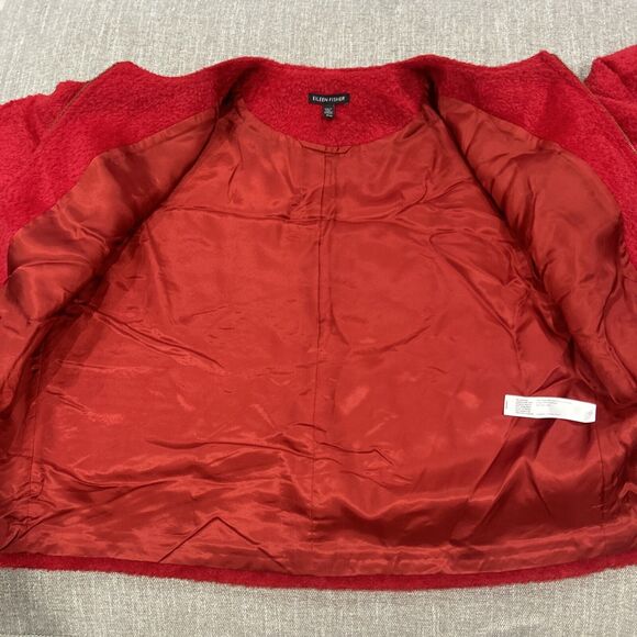 Eileen Fisher Jacket Womens Medium Wool Suri Alpaca Sheared Red Full Zip Pockets - Picture 2 of 6